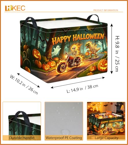 Image of Rectangle Storage Basket with Handles,Collapsible Storage Bin,Gift Basket(Fire Halloween)