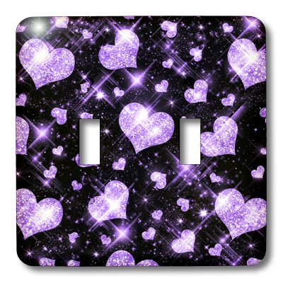 Interruptor doble 3dRose lsp_41086_2 Glitter Hearts Purple para pared 3