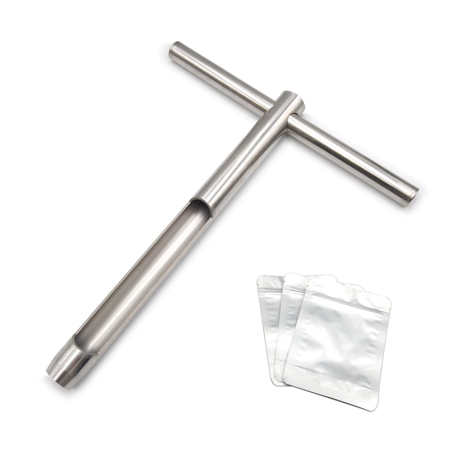 Sonda per campioni di suolo da 30,5 cm, con sacchetti riutilizzabili per campionatori del suolo, kit per test del suolo con manico a T in acciaio inox, asta per campionamento del suolo, cura delle