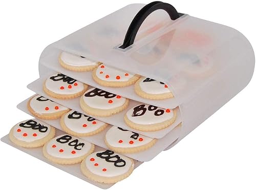 Miniatura 6 de Contenedor portador de galletas y pasteles con asa y tapa, 4 bandejas, caja de transporte para cupcakes, 2 bandejas de huevos de diablo incluidas