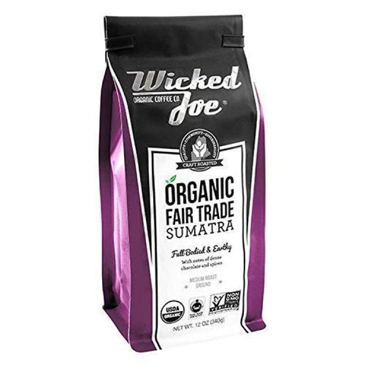 Wicked Joe Coffee Organic Whole Bean Coffee, Sumatra 12.0 OZ (Pack of 6)