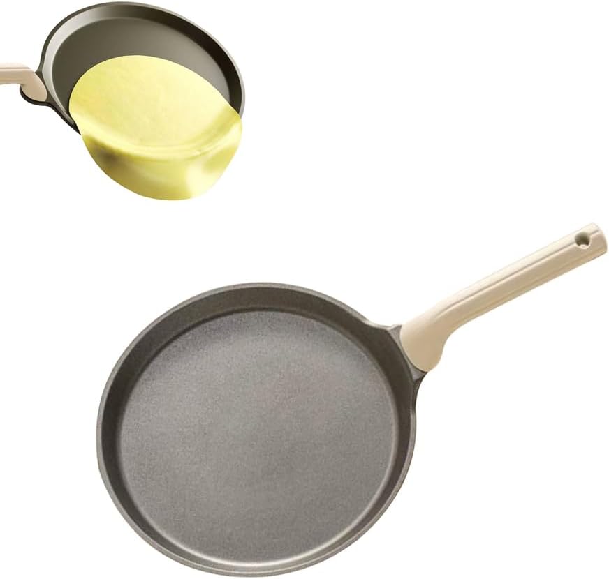Nonstick Titanium Crepe & Tortilla Pan - Easy Cleanup Flat Skillet, Even Heating Frying Pan, Compatible With All Cooktops, Perfect For Breakfast & Snacks One Color 9.45IN