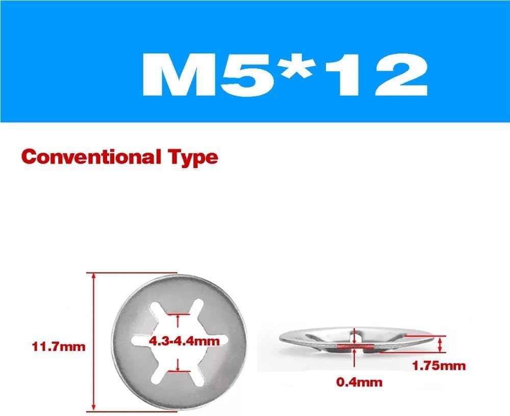 304 Stainless Steel Bearing Clamp Retaining Ring Plum Blossom Washer(Conventional 100pcs M5X12)