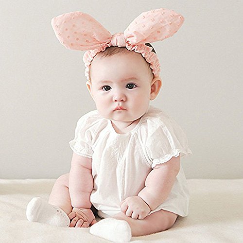 RQJ Baby Girls Rabbit Ear Headband Bunny Headwrap Infant Headwear Turabn Hair Band Halo (Pink)2