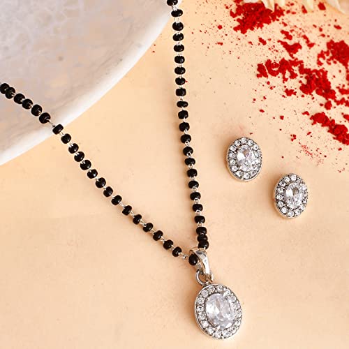 Sparkling Oval Cz Studded Silver Mangalsutra Set