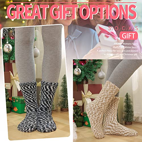 Fuzzy Socks For Women Fluffy Slipper Non Slip Grips Warm Cozy Thick Winter Comfy Hospital Anti Skid Stocking Stuffer For Women Gift Socks 5 Pairs((Assorted A, (5 Pairs)) #TOP6