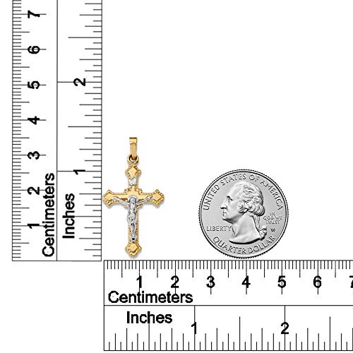 RP 14K Gold Crucifix Necklace for Women & Men, Two Tone White & Yellow Gold, Pendant with 18 inch 14K Chain, Polished-Gold Crucifix Necklace for Men & Women, Handcrafted Religious Jewelry in the USA2