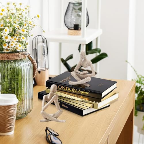 Reading Thinker Statue, Sculptures Abstract Art Ornament, Modern Aesthetic Figurine Decoration Set of 2 Status for Home Living Room Bedroom Office Shelf Table Desk Bookshelf Decor (Sandstone) - Image 4
