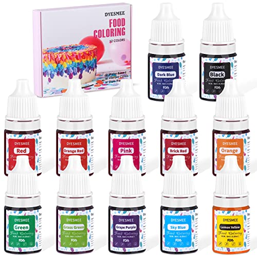 Lebensmittelfarbe Flüssige – 12 Farben Hochkonzentriert Lebensmittelfarbe zum Backen, Getränken, Macaron, Fondant, Tortendeko, Lebensmittel Farben Set für DIY Seifen Schleim Kunsthandwerk (6 ml je)