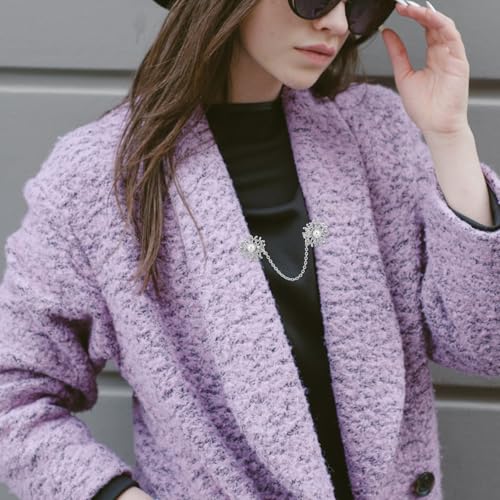 Image of Pearl Sweater Clip for Women:Silver Alloy Cardigan Link Buckle, Retro Collar Brooch for Sweaters, Dresses, Scarves, Jackets, and Coats