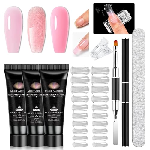 7 PCS Poly Extension Gel Nail Kit Pink Confetti Collection Nude Pink Glitter Colors All In One Poly Nail Gel Starter Kit Poly Nail Gel Kit Manicure Salon French Nail Art DIY