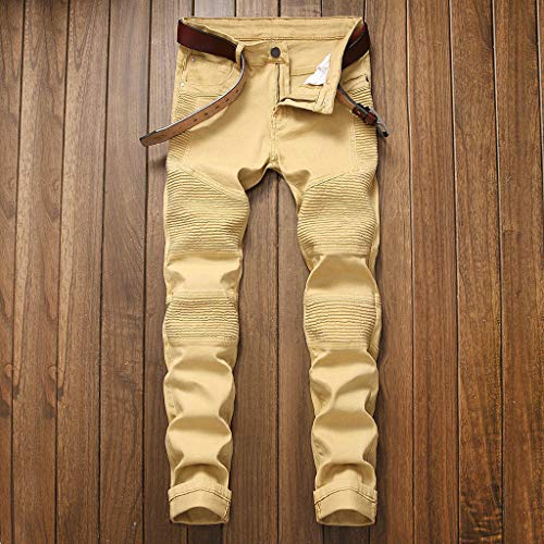 Classic Jeans Mens New Ripped Slim Fit Zipper Stretch Denim Pants Trousers Khaki