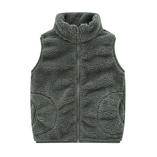 RNTOP Toddler Girls Boys Solid Color Fleece Vest Sleeveless Zipper Jacket Undershirt Fall Winter (Green, 18-24 Months)