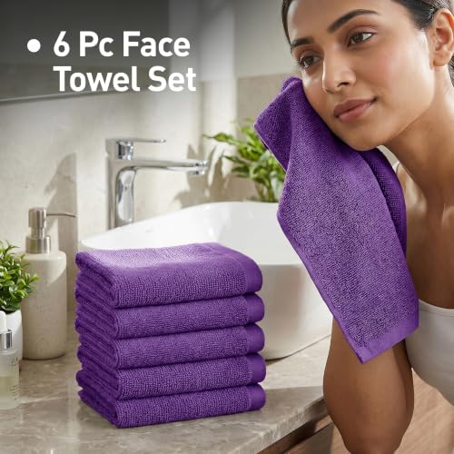 Image of MYTRIDENT Face Towel | Urban Comfort | Quick Drying | Travel Friendly | for Men /Women | 6 Pc Face Towel (30 cm x 30 cm) | 100% Cotton 450 GSM - Purple