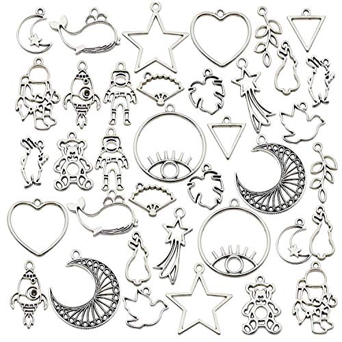 70PCS Bezel Charms Pendants - Hollow Mold Pendants, Assorted Geometric & Pressed Flower Frame, DIY Crafts for Resin Earrings, Necklace & Bracelet (M333)
