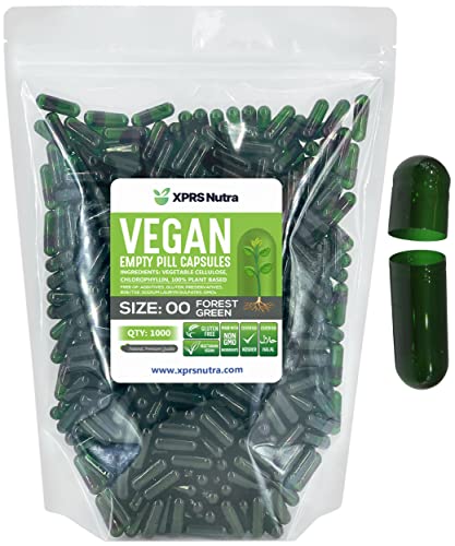 Image of XPRS Nutra Size 00 Empty Capsules - 1000 Count Empty Vegan Capsules - Vegetarian Empty Pills - DIY Vegetable Capsule Filling- Veggie Pill Caps (Forest Green)