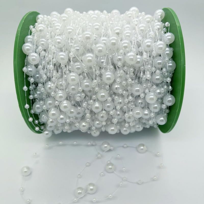 60m Pearl Beads Garland String Curtain Beads String for Hair Accessories Wedding Partyedding Party Christmas Tree Decoration (White)