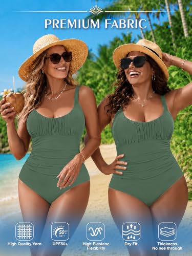 Image of One Piece Swimsuit for Women Tummy Control Bathing Suits Ruched Swimwear