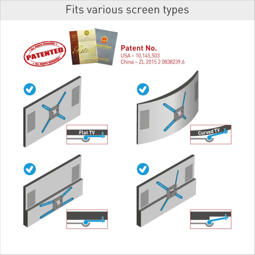 Barkan Supporto da parete lungo per TV, 13-65 pollici Full Motion articolato - 4 movimenti piatto/curvo staffa per schermo, può contenere fino a 40 kg, brevettato, compatibile con LED OLED LCD