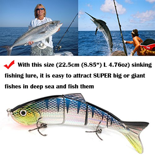Sfeexun Lifelike 4 Segment Big Swimbaits For Bass Sinking Fishing Bass Lures Artificial Hard Bait Swimbait For Fishing, Great For Fisherman Dad Gift Style 4 (8.85 Inches L 4.76Oz) #TOP1