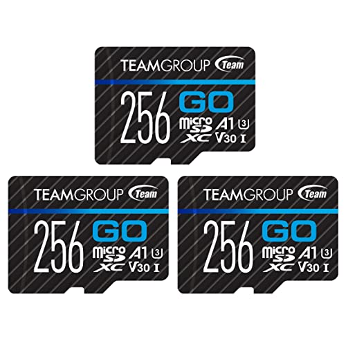 TEAMGROUP GO Card 256GB x 3 PACK Micro SDXC UHS-I U3 V30 4K for GoPro & Drone & Action Cameras High Speed Flash Memory Card with