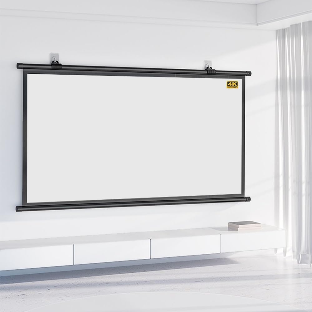 Ręczny ekran projekcyjny ścienny do kina domowego, wewnątrz i na zewnątrz, 4K, 30", 40", 50", 60" i 72", przeciwzmarszczkowy, lekki (60 cali, format 16:9)