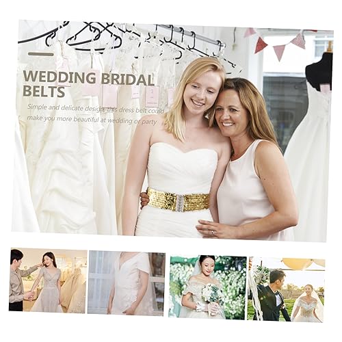 Gold Belt Stretchy Dress Belt Rhinestones Elastic Waist for Wedding or Party Wide and Decorative3