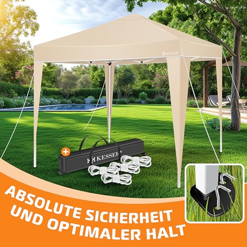 KESSER® Pavillon Faltpavillon 3x3m | Pop-Up Gartenpavillon Höhenverstellbar Stabil Wasserdicht Winterfest | Partyzelt Festzelt UV-Schutz 50+ inkl. Tasche mit Rollen & Bodenanker | Beige