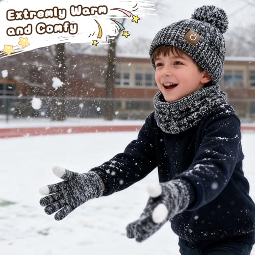 Image of ZOORON Kids Winter Hat Gloves Scarf Set, Girls Boys Hats Beanie with Pom