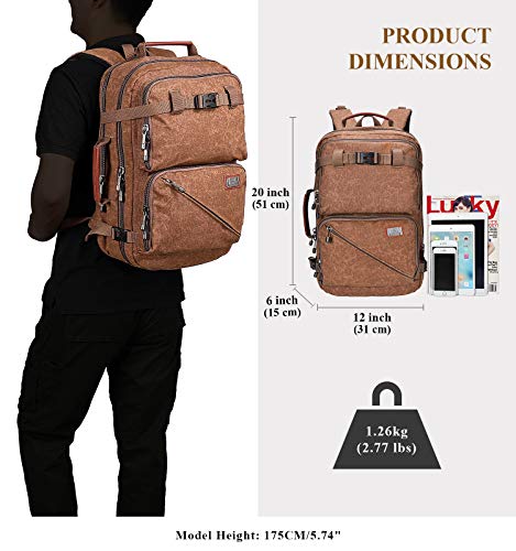 WITZMAN Travel Backpack for Men Carry On Canvas Backpack Duffel Bag Durable Rucksack (A561 Brown)