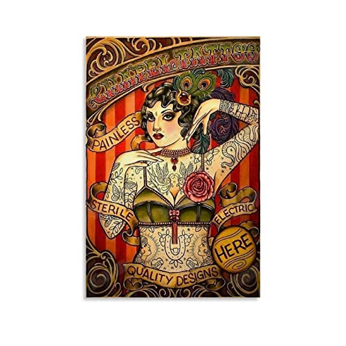 Poster vintage RBWCHAPEL TATTOO sur toile - Décoration murale moderne pour chambre à coucher - 50 x 75 cm