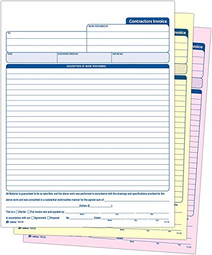 Adams Libro de facturas para contratistas de 8.38 x 11.44 pulgadas, 3 partes, sin carbono, 50 juegos, blanco, canario, rosa (TC8122), paquete de 3