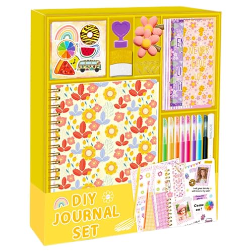 Kit de diario para niños,Kit de diario para niñas | Kit de diario floral Conjunto de diario de recortes | Suministros de papelería divertidos y deseables con juego de manualidades con pegatinas para n