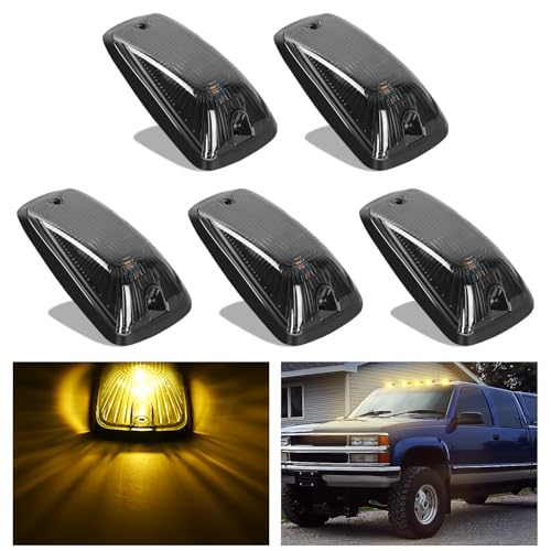 Nilight LED Cab Marker Lights 5 PCS 5 LED Smoke Lens Amber Clearance Roof Running Light Compatible with 1988-2002 GMC Chevrolet C1500 C2500 C3500 K1500 K2500 K3500 Suburban