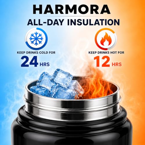 Image of Premium 1 Litre Vacuum Insulated Stainless Steel Water Bottle | SUS 316 Food Grade Steel | Hot 12 Hrs & Cold 24 Hrs | Leakproof, BPA Free | Wide Mouth with Steel Filter (Black)