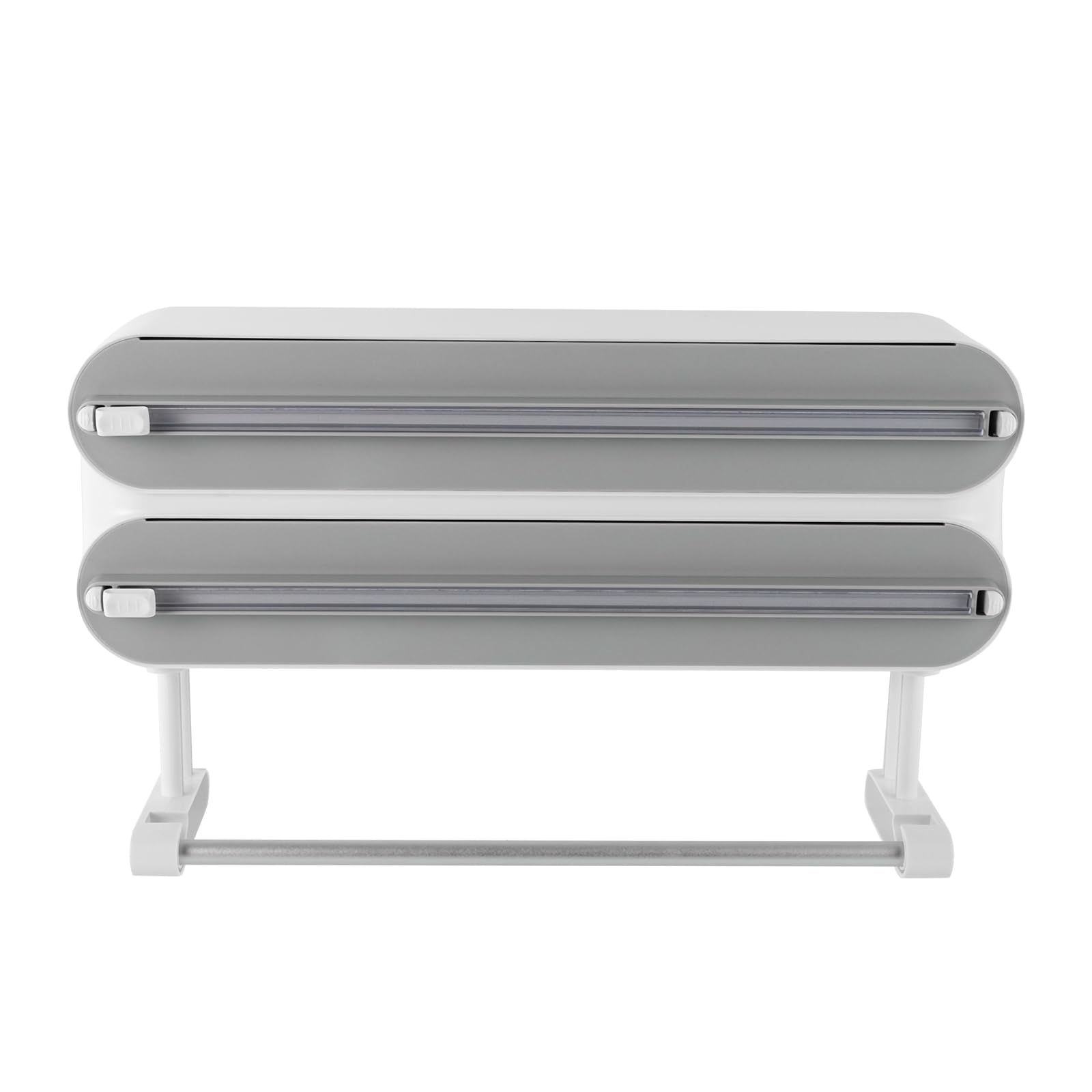 Dispensador de papel de aluminio 3 en 1, soporte magnético para toallas de papel, dispensador de film transparente para la cocina, cortador de papel de aluminio, color gris
