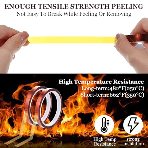 Image of 2 Rolls 10mm X 33m 108ft Heat Tape, Adhesive Vinyl Heat Resistant Tape for Sublimation, Insulation Temperature Transfer Press Tapes for Electronics Soldering, Circuit Board, No Residue