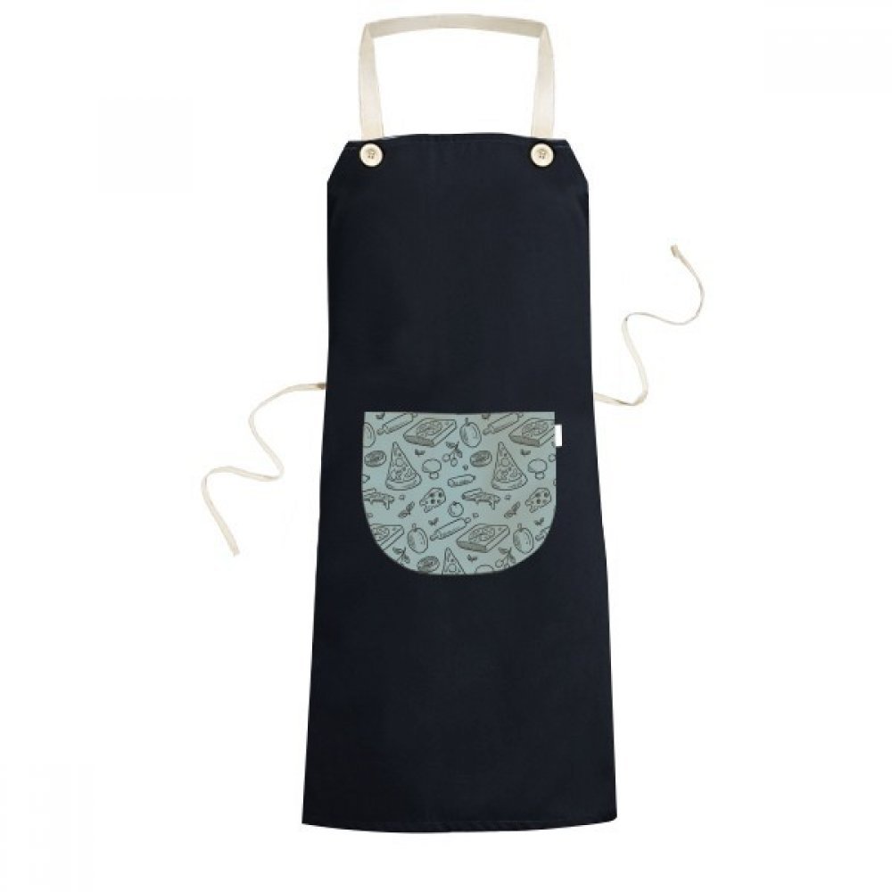 Tablier de cuisine réglable noir avec poche imprimé pizza fromage champignons