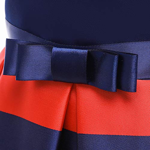 Nssmwttc GIRLDRESS175-NAVY-120 Girls Special Occasion Dresses Wedding Bridesmaid Christmas Striped Print Ball Gown Dress thumb #5