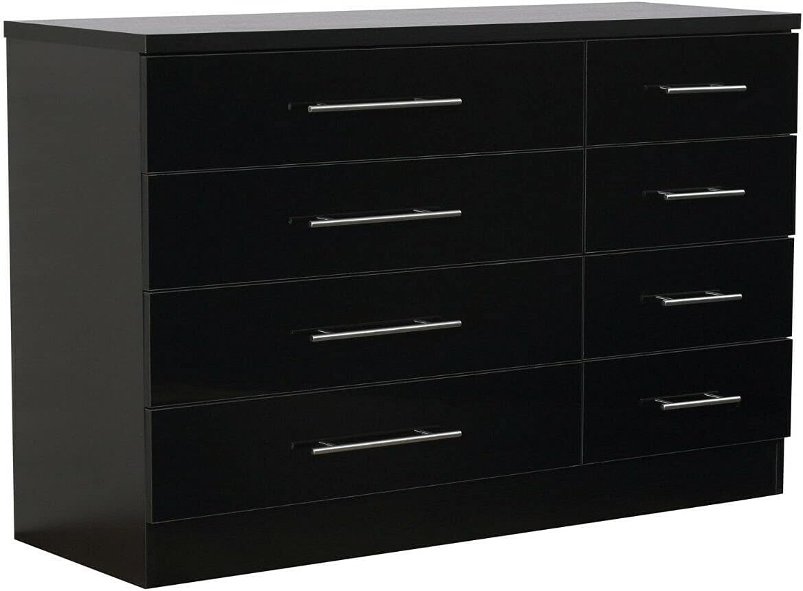 Harmin Black High Gloss 8 Drawer Sideboard/Cupboard/Buffet Solo/Chest