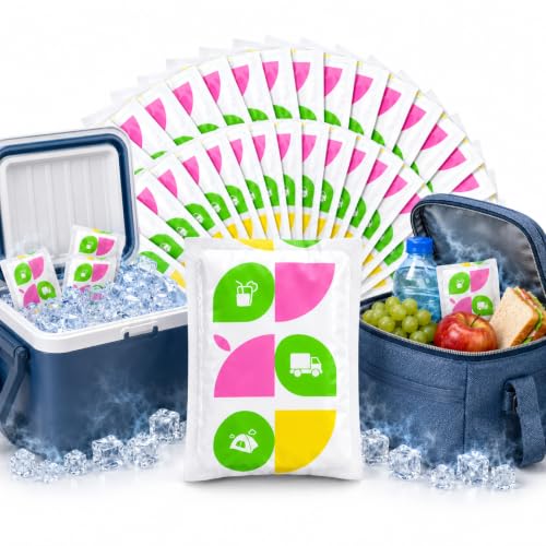 Image of WORLD-BIO Ice Packs for Lunch Boxes, 50 Pack Reusable Leak Resistant Ice Packs for Cooler Bag, Sided Absorption Long Lasting Small Cold Packs for Shipping and Picnic, Soak Required, Small, 4.9 inch x 3.7 inch