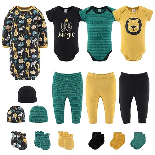 Image of The Peanutshell Baby Layette Gift Set for Baby Boys - 16 Piece Boy Baby Clothes Newborn to 9 Months - King of the Jungle