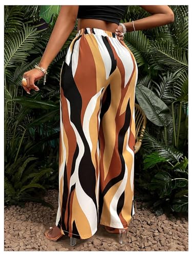 WDIRARA Women's Printed Elastic Waist Loose Fit Wide Leg Pants with Pockets2