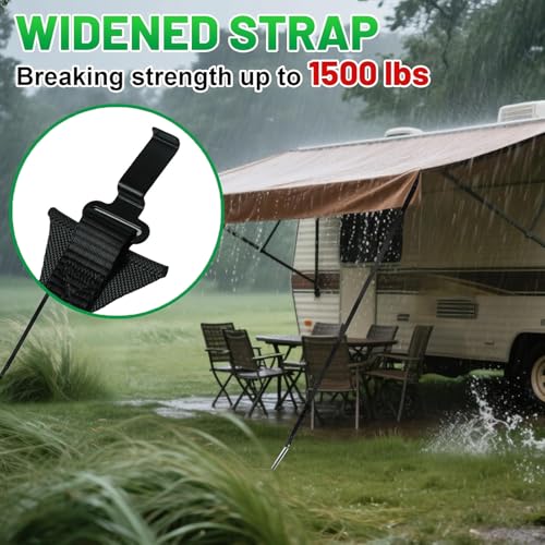 Sturmband Markise Set für Thule Omnistor,Sturmband für Vorzelt mit 2 Spiralnagel, 2 Federn, 2 Spanngurten+Tasche,Markisensicherung Sturmband,meisten Wohnmobil Hold Down Side Strap kit mit Sturmleine