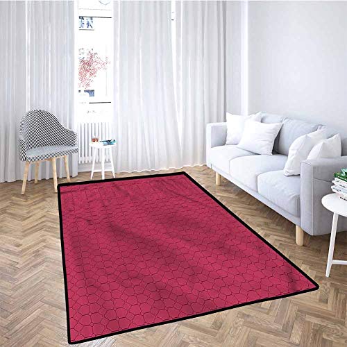 Pink Indoor/Outdoor Rug Mat Thin Lines Oval Shapes Tile Extra Large Bedroom Rug
