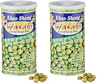 Khao Shong Grüne Erbsen mit Wasabi, knackige Erbsen im scharfen Teigmantel, fettärmere Alternative zu Nüssen, mittlere Schärfe, 1 x 280 g Dose (Packung mit 2)