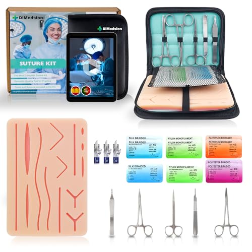 Dimedsion Kit de sutura con almohadilla realista | Kit suturas quirurgicas completo, kit sutura enfermeria, kit de sutura quirurgica para practicar, kit suturas para estudiantes, suturas quirúrgicas