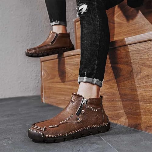 Stepthetop Motorcycle Boots, Hand-Stitched Genuine Leather Boots-Wide Toe, Waterproof, Anti-Slip, for Driving & Hiking3