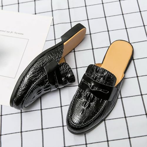 Mens Leather Slip On Mules Sandals Lightweight Retro Smoking Slippers Casual Wingtip Backless Flat Half Loafers for Formal Business Dress4