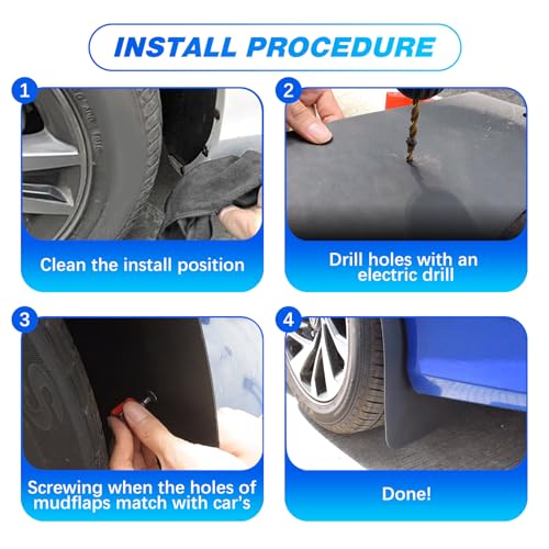 Image of 4PCS Black Car Mud Flaps Front and Rear Side Mudguard Splash Guards All Weather Mud Guards Flexible and Bendable Fender Flares Universal Auto Accessories Compatible with Pickup SUV Trucks